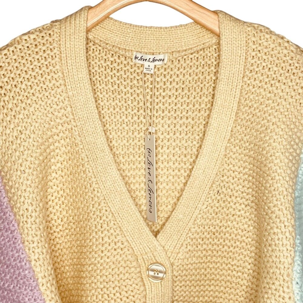 For Love & Lemons x Revolve Kerry Cropped V Neck Colorblock Cardigan Size S NWT - Picture 4 of 14